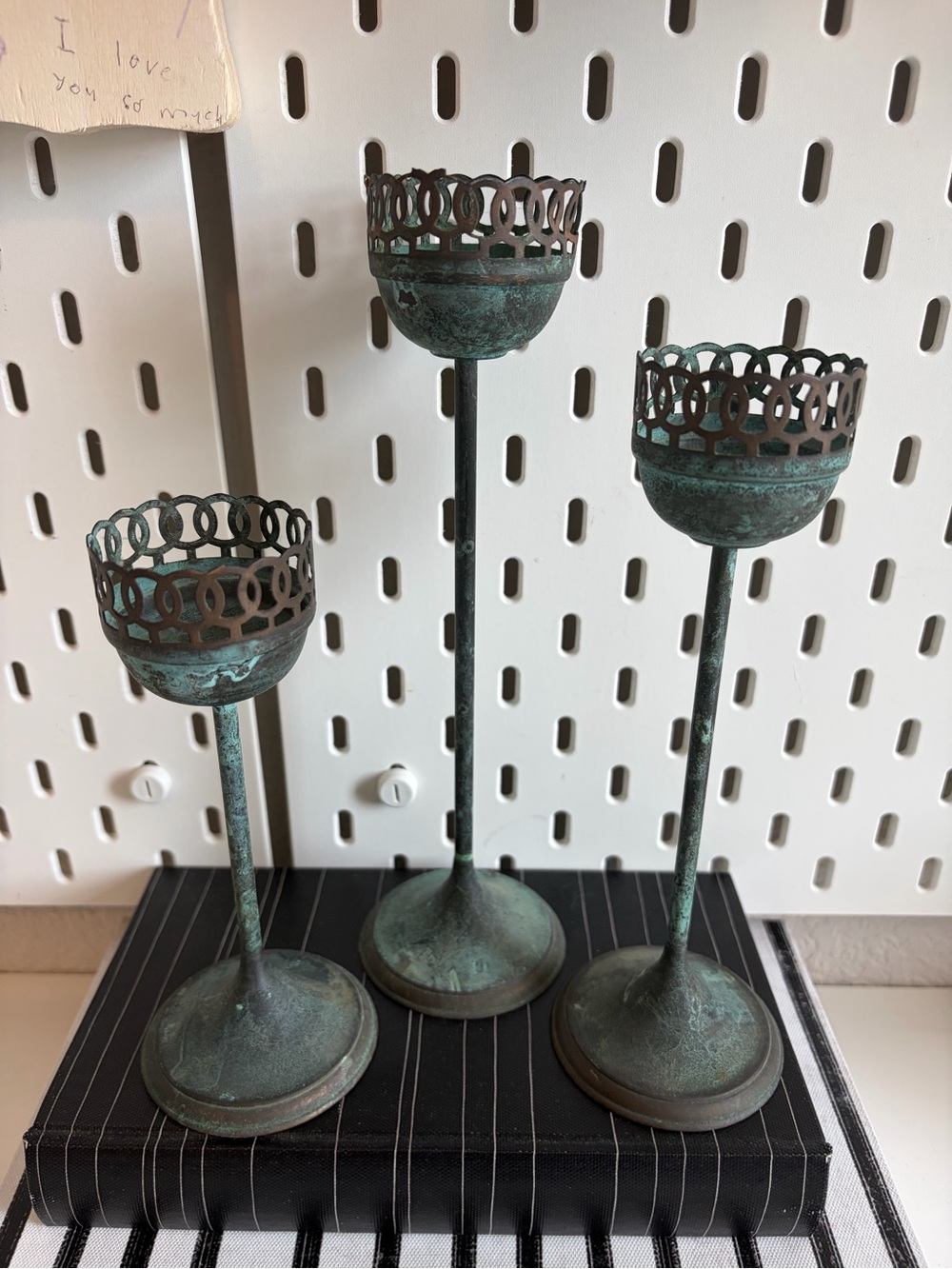 Brass Patina GreenCandle Holders - Set of 3